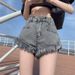 Women’s Clothing Summer New Style Small Pink Denim High Waist Hot Girl Raw Edge Loose Shorts New Style Tassel Hot Pants_ecoleips.com