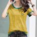 Dopamine Wear Color Short-Sleeved Summer Slub Cotton Loose Embroidered Top Slimming Large Size Women_ecoleips.com