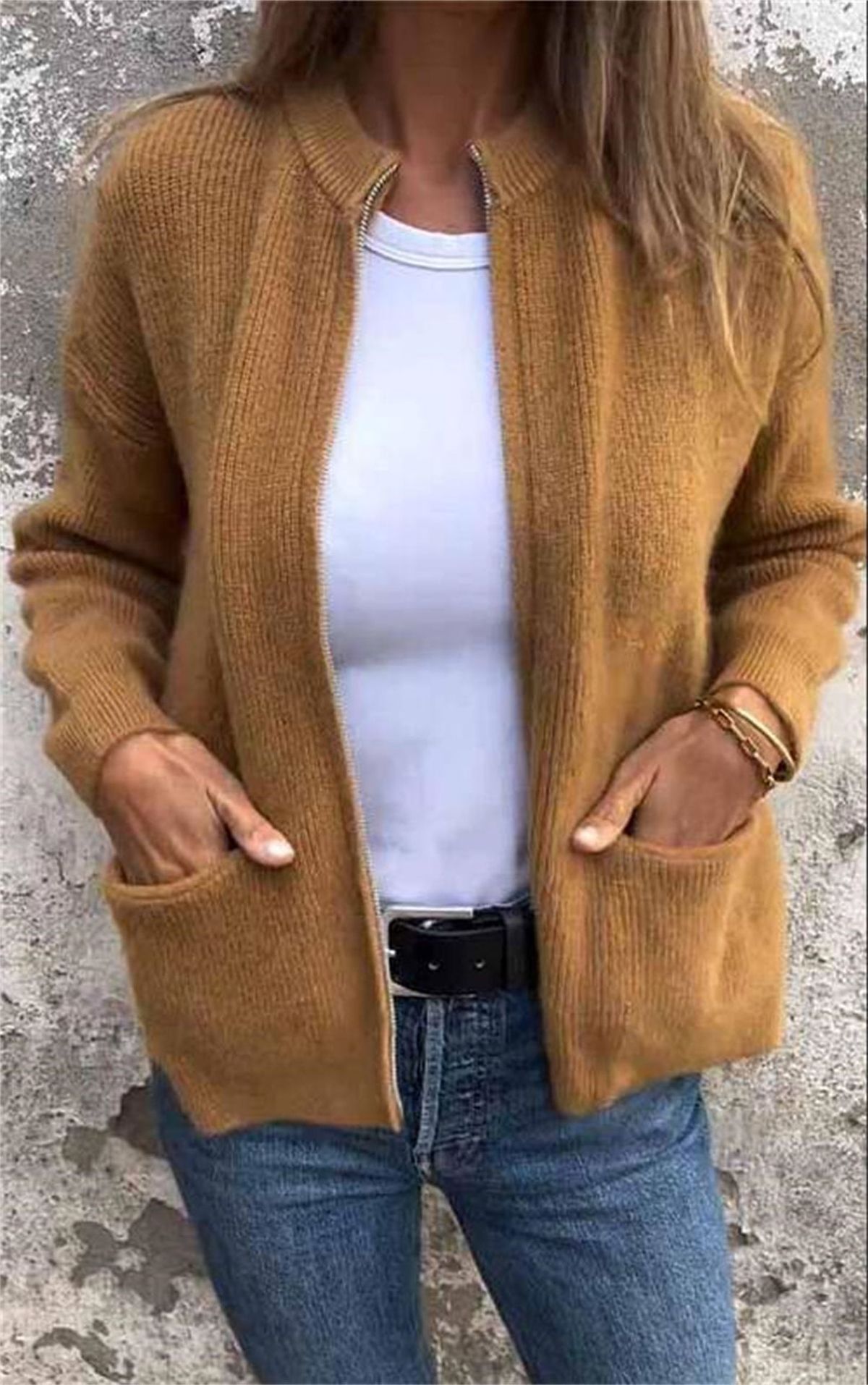 Women's Clothing Autumn And Winter Hot Selling Fashion Casual Stand Up Collar Zipper Jacket Loose Pocket Jacket For Women_ecoleips.com