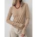 Women's Autumn/Winter Round-Neck Knit Base Layer With Simple Yet Fashionable Patchwork Design, Paired With A White Long-_ecoleips.com