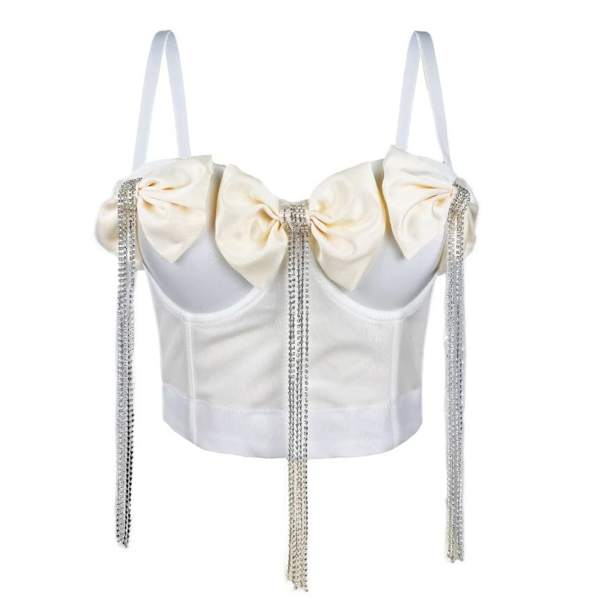 Women's Clothing Exquisite Rhinestone Tassel Heavy Double Layer Black Large Bow Diamond Chain Bow Tie Fishbone Corset_ecoleips.com