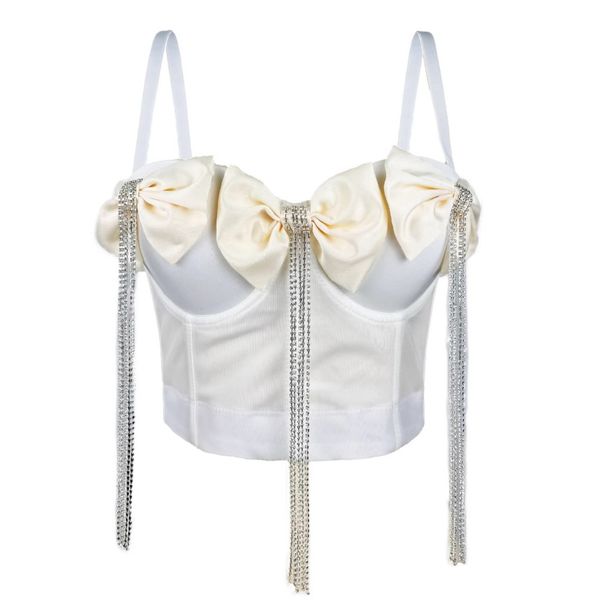 Women's Clothing Exquisite Rhinestone Tassel Heavy Double Layer Black Large Bow Diamond Chain Bow Tie Fishbone Corset_ecoleips.com