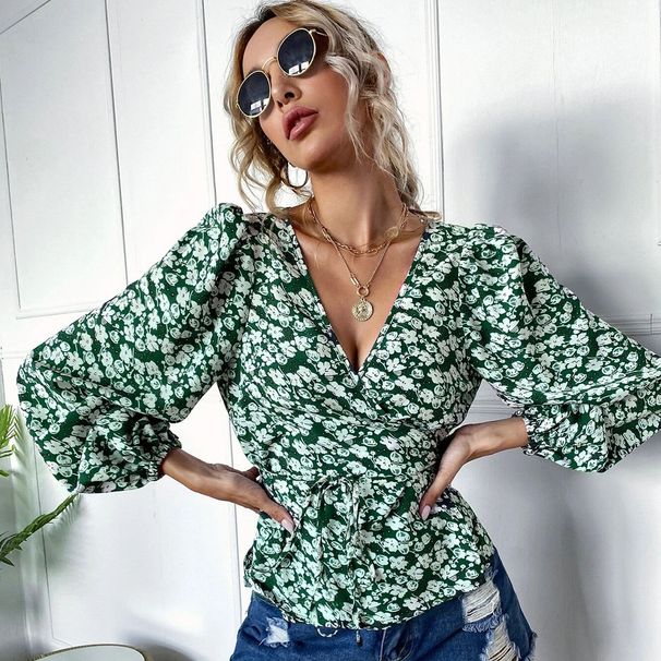 Voya Women's European And American Shirt With Straps, V-neck Lantern Sleeves, Long Sleeved Top, 2026 New Spring Outfit_ecoleips.com