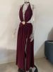 Mozision Hollow Out Deep V Neck Sexy Maxi Dress Women Gown Metal Buckle Sleeveless Backless Thigh High Split Club Party Dresses_ecoleips.com