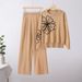 Women's Clothing Round Neck Soft Sweater Casual Jacket Knit Sweater Top Loose Wide Leg Pants Two Piece Suit_ecoleips.com
