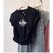 Women's Slimming Crew Neck T-Shirt Korean Style Cartoon Print Ruffled Short Sleeve Summer Top for Instagram_ecoleips.com