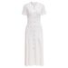 Elegant Petite Women's Knit Dress with round Neck Short Sleeve Lace-Up Detail Ribbed Button-Down Midi Dress_ecoleips.com