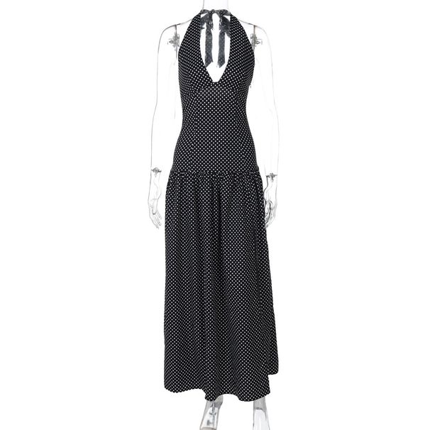 Summer Sexy V-Neck Halter Neck Women's Dress European American Style Tie Backless Polka Dot New 2025_ecoleips.com