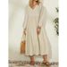 Women's Clothing Cotton And Linen Loose Lantern Sleeve Dress_ecoleips.com