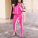 Women's Autumn/Winter Two Piece Set Off-Shoulder Zipper Sweatshirt & Slit Pants Exclusive_ecoleips.com