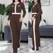 Women's Long Sleeve Top & High-Waisted Straight Leg Pants Set, Fall Winter Casual Knit Two-Piece Outfit_ecoleips.com