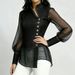 Elegant Slimming Side Button Patchwork Organza Denim Shirt Women's Fashion Top_ecoleips.com