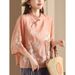 Artistic And Retro Three-Quarter Sleeve Chinese-Style Women's Shirt, Summer Embroidered New Chinese-Style Slanted Lapel_ecoleips.com