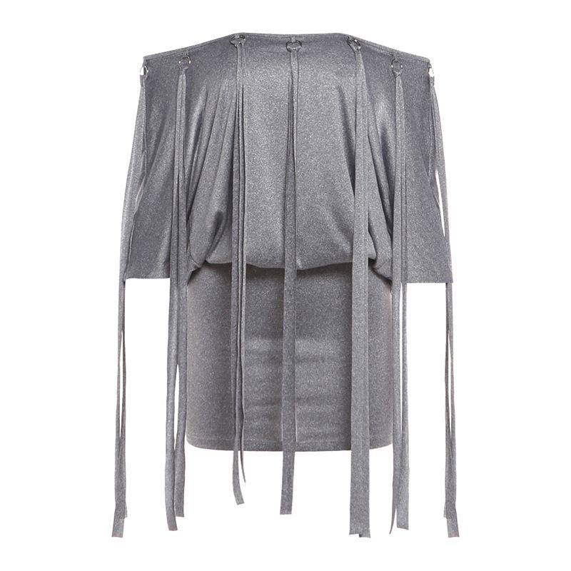Summer New Women's Sexy Off-Shoulder Big Backless Slim Fit Tassel Tie Bodycon Skirt Style_ecoleips.com