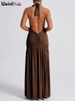 Weird Puss Deep V-Neck Halter Dress Woman Summer Ruffles Splits Backless Elegant Patchwork Solid Party Coquette Sexy Vestidos_ecoleips.com