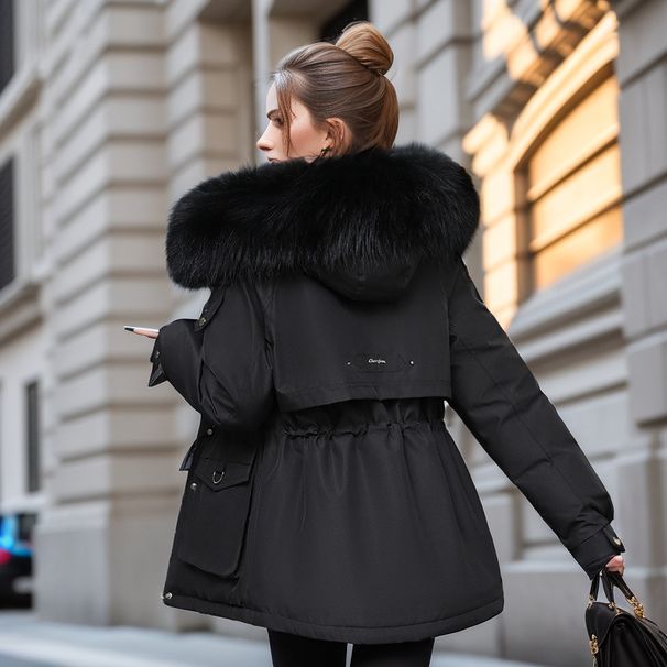 girl Girl Cross-Border Clothing Fleece-Lined Thickened Parka Women's Short 2023 Winter New Large Fur Collar Slim Fit Slimming_ecoleips.com