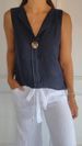 Women's Clothing V Neck Cotton And Linen Sleeveless Casual Shirt_ecoleips.com