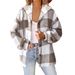 Women's Plaid Fleece Hooded Jacket - Cozy Winter Coat With Button Closure, Soft Polyester Blend, Oversized Fit For Casual & Work_ecoleips.com