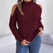 Real Shot 2025 Autumn Winter Casual Braided Off-Shoulder Half Turtleneck Long Sleeve Pullover Sweater_ecoleips.com