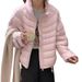 girl Girl Petite Ribbed Jacket For Women, Lightweight Stand Collar Short Style, 2025 New Loose Fit Plus Size White Duck Down Coat_ecoleips.com