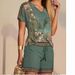 Verve 2025 Summer Women's Casual Fashion Printed Comfortable V-neck Top + Shorts Two-piece Set_ecoleips.com