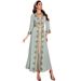 Women's Clothing Elegant Pea Green Lace-Trimmed Dress – Floral Embroidered V-Neck Maxi Dress With Layered Hemline_ecoleips.com