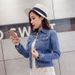 Blue short denim jacket student jacket denim shirt spring and autumn solid color long sleeve women's tops_ecoleips.com