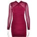 Sheer Mesh Long Sleeve Bodycon Dress Women Tight Pleated Hot Girl Club Dress_ecoleips.com