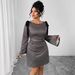 Women's Clothing Plus Size Clothes Elegant Plus Size Long Sleeve Dress With Bow & Plaid Design – Flared Sleeves, Round Neck, Slim Fit For Women_ecoleips.com