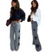 Women's Fashion Casual Straight Leg Jeans Five Pointed Star Detail Loose Fit European American Style_ecoleips.com