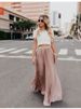 K New Large Size Mid-Waist Pleated Midi Skirt Women's Fashion Flared Long Skirt With Ruffles_ecoleips.com