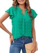 K Women's New V-neck Pleated Lotus Leaf Sleeve Fur Ball Top Shirt_ecoleips.com