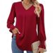 Aria Basics Aria Basics Cross-Border European And American Women's Clothing Autumn Winter New Solid Color Chiffon Blouse V-Neck Pullover_ecoleips.com
