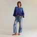 Women's Fashion High Waist Straight Leg Jeans Patchwork Appliqué Ink Splatter Washed American Retro Style Drawstring_ecoleips.com