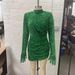 Women's Clothing New Hot Style Green Sequined Sleeves Small High Collar Dress Fashionable Party Performance Dress_ecoleips.com
