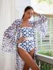 Women’s Clothing new fashion printed one piece swimsuit female long sleeved blouse French retro hot spring swimsuit_ecoleips.com