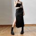 Verve 2025 Autumn New Women's Solid Color Slim High Waist Fashion Split Mid-Length Skirt_ecoleips.com