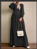 Muslim Women's Clothing Middle Eastern Retro Puff Sleeve Robe Spring And Autumn New Solid Color Fashion Elegant_ecoleips.com