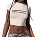 INS European And American T-Shirt For Women Trendy Summer Slim Fit Versatile Hot Girl Slogan Print Round Neck Short_ecoleips.com