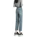 Spring And Autumn New Popular Straight-Leg Jeans For Women, High-Waisted, Loose, Slimming, Light-Colored, Nine-Point_ecoleips.com