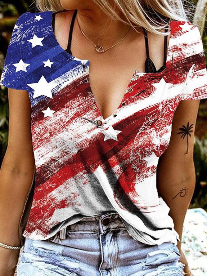European And American Independent Station Cross-border E-commerce USA Independence Day Printed Women's T-shirt VT_ecoleips.com