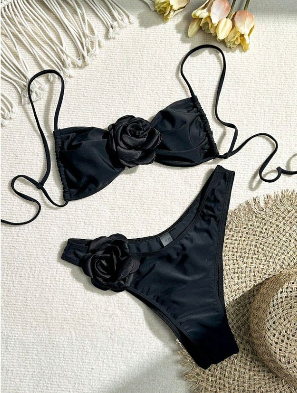 Sexy Floral Bikini Set For Women - Push-Up Swimwear With 3d Flower Design, Comfortable Nylon & Spandex Fabric (Multiple Colors & Sizes)_ecoleips.com