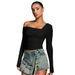 Voya Women's Ins Sexy T-shirt With Unique Design For Spring And Summer, Square Neck Short Top_ecoleips.com