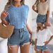 Real Shot Of 2026 Spring/summer Casual Solid Color Hollow-out Short-sleeve Knit Top For Vacation. Independent Website_ecoleips.com