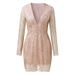 Verve 2025 Sexy Deep V-Neck Sheer Gold Sequin Bodycon Dress Long Sleeve Evening Gown Women's Autumn New Fashion_ecoleips.com