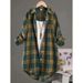 Verve Plus Size Plaid Cotton Linen Women Sleeve Casual Stylish Long Fashion Loose Shirt Jacket_ecoleips.com