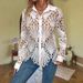 Women's Clothing Retro Polo Collar Hollow Solid Color Lace t Shirt Winter Commuter Button Cardigan Long Sleeved Top_ecoleips.com