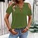 Women's Clothing New Wish Solid Color Loose Front Chest V Neck Off Shoulder Short Sleeved T Shirt Women's Clothing_ecoleips.com