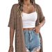 Women’s Lace-Up Short Sleeve Knit Cardigan – Summer Boho Vacation Cover-Up (White, Khaki, Pink, Black, Burgundy, Brown, Beige, Orange)_ecoleips.com