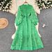 Elegant Women's Slimming Evening Dress High-End Heavy Duty Hollowed Out Crochet Flower Waist Cinching Lantern Sleeves New Style 2025_ecoleips.com